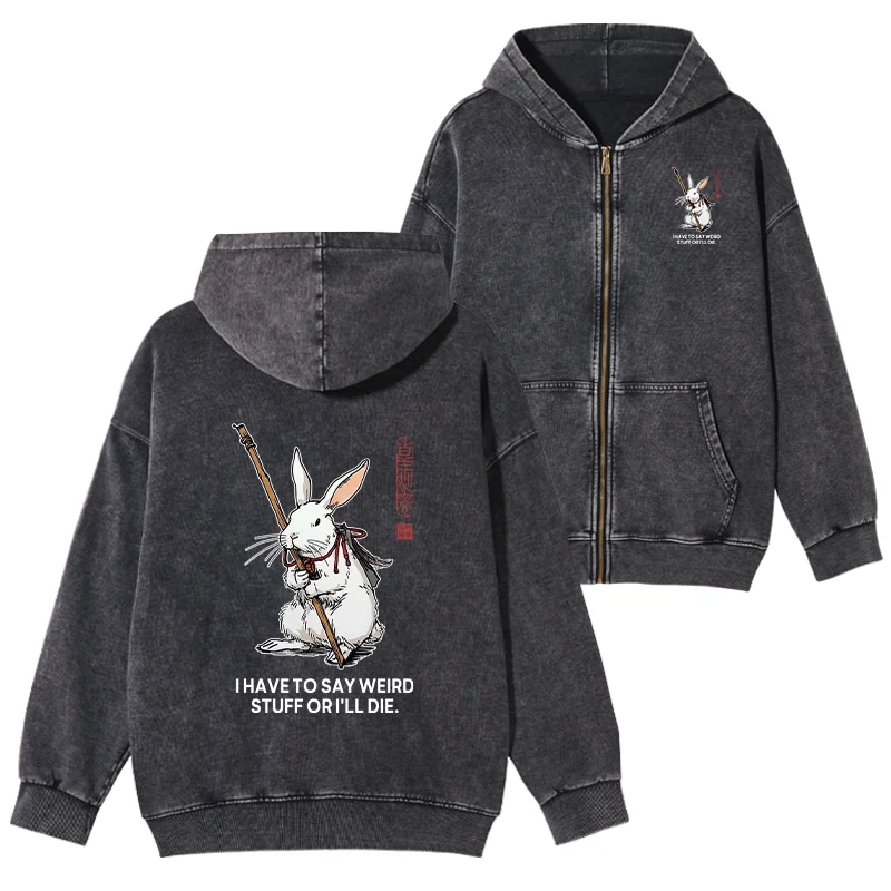 Tokyo-Tiger Rabbit Gotta Say Weird Stuff Or Die Washed Zip Hoodie