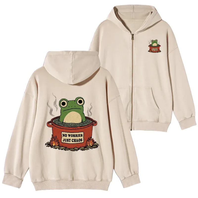 Tokyo-Tiger Frog：No Worries，Just Chaos Washed Zip Hoodie