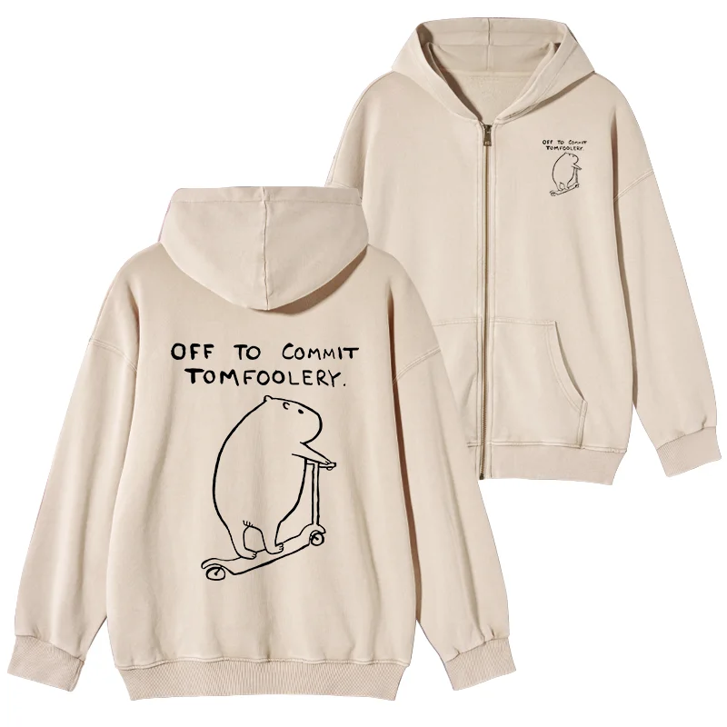 Tokyo-Tiger Capybara Is Ready To Do Something Bad Washed Zip Hoodie