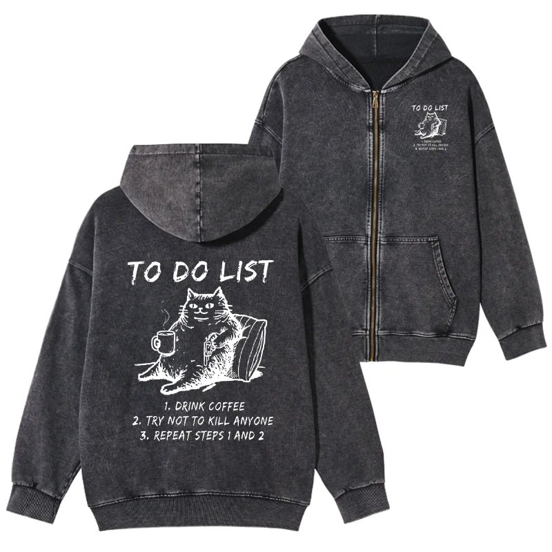 Tokyo-Tiger Cat's To-Do List Washed Zip Hoodie