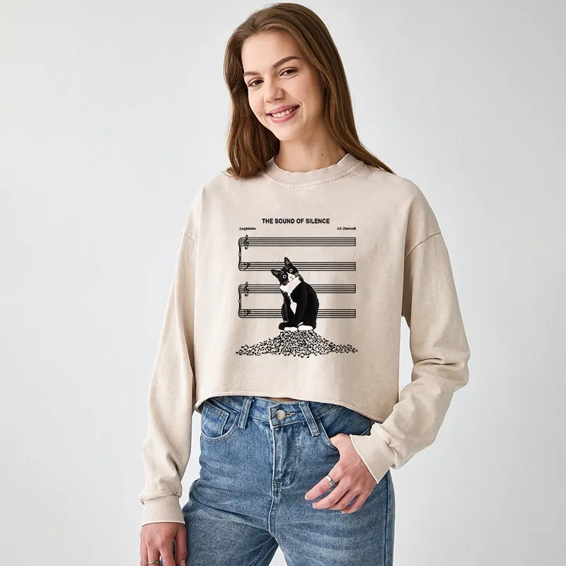 Tokyo-Tiger The Sound Of Silence Washed Crop Sweatshirt