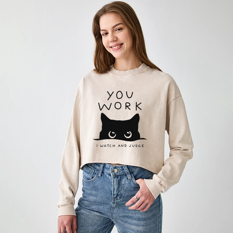 Tokyo-Tiger A Cat That Spies Washed Crop Sweatshirt