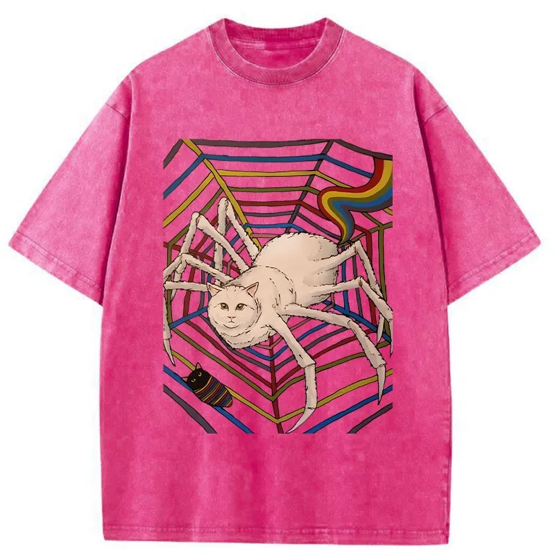 Tokyo-Tiger Funny Spider Cat Washed T-Shirt