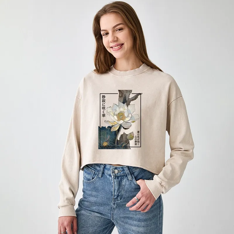 Tokyo-Tiger Blooming Lotus Japan Washed Crop Sweatshirt