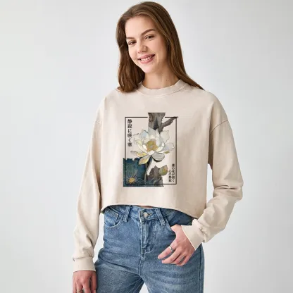 Tokyo-Tiger Blooming Lotus Japan Washed Crop Sweatshirt