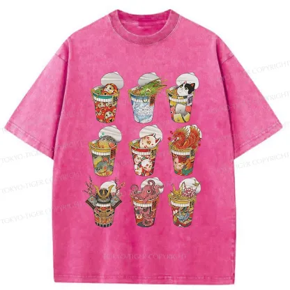 Tokyo-Tiger Various Types Of Ramen Washed T-Shirt