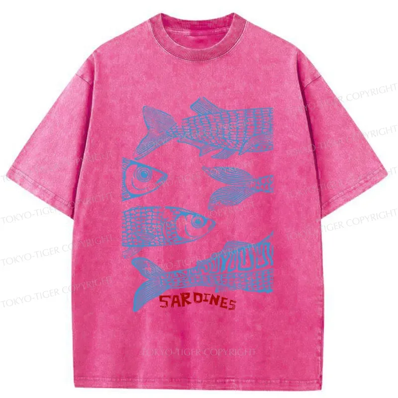 Tokyo-Tiger Sardine Woodcut Washed T-Shirt