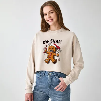 Tokyo-Tiger Oh Snap The Gingerbread Man's Christmas Washed Crop Sweatshirt