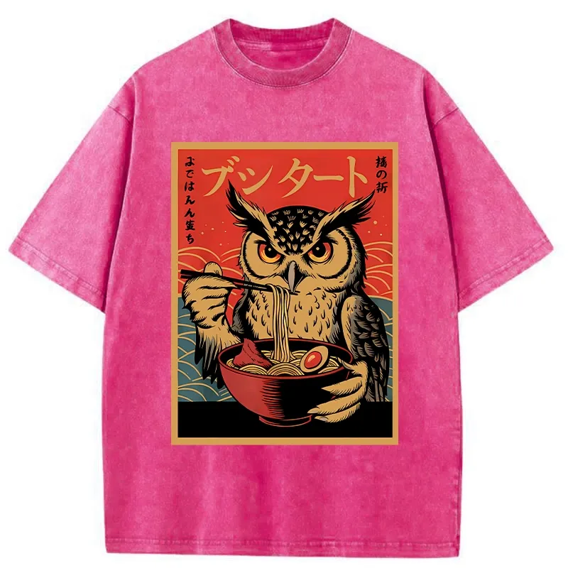 Tokyo-Tiger Ramen Lover Owl Washed T-Shirt