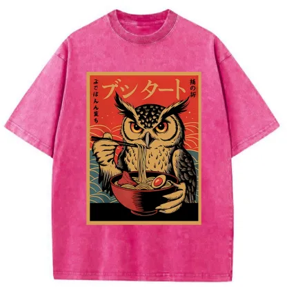 Tokyo-Tiger Ramen Lover Owl Washed T-Shirt