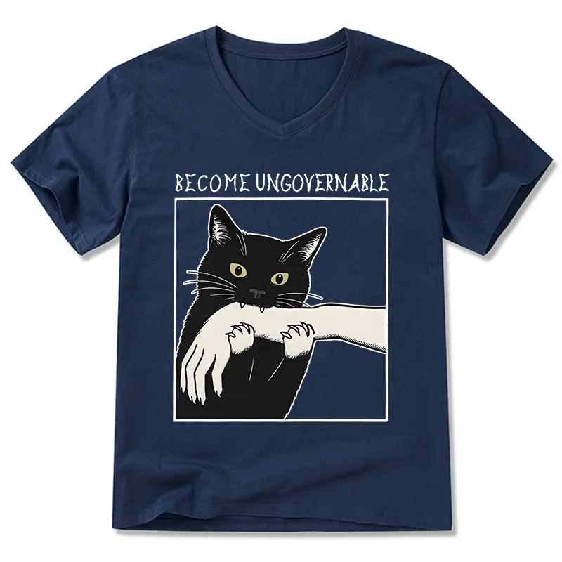 Tokyo-Tiger Black Cat Biting V-Neck Classic T-Shirt