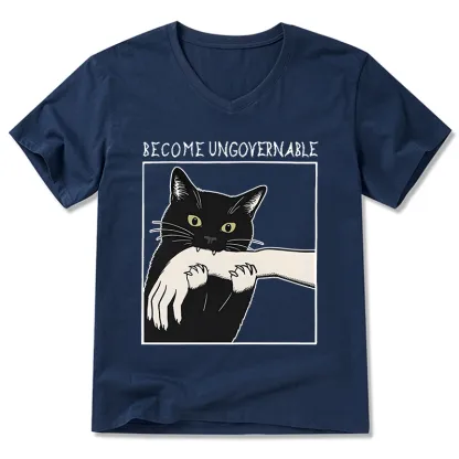 Tokyo-Tiger Black Cat Biting V-Neck Classic T-Shirt