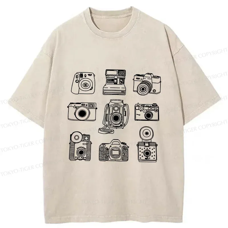 Tokyo-Tiger Various Cameras Washed T-Shirt
