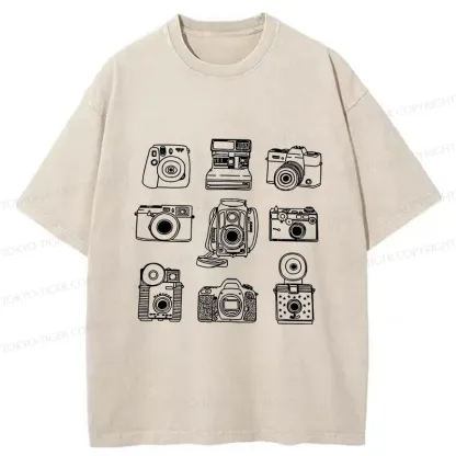 Tokyo-Tiger Various Cameras Washed T-Shirt