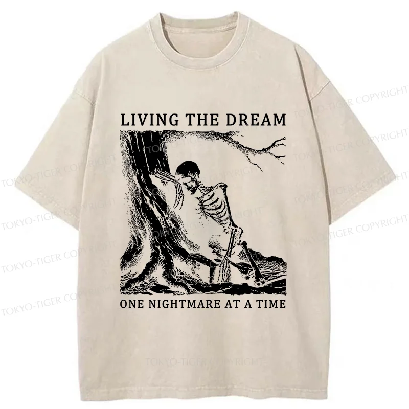 Tokyo-Tiger Skeleton Encountering Difficulties Washed T-Shirt