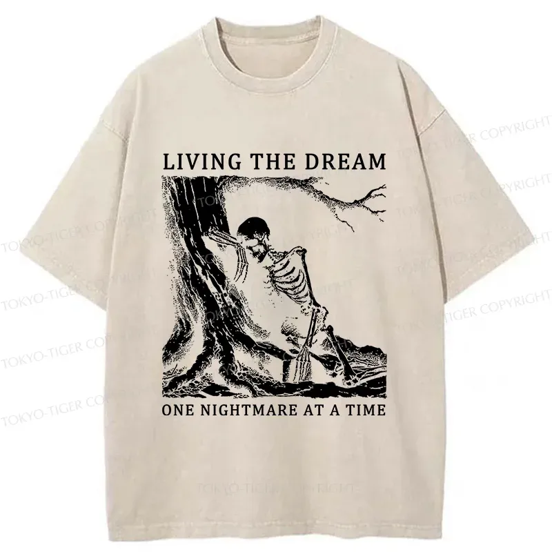 Tokyo-Tiger Skeleton Encountering Difficulties Washed T-Shirt