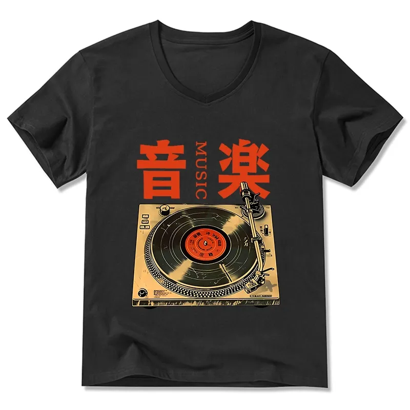 Tokyo-Tiger Retro Music Record Player V-Neck Classic T-Shirt