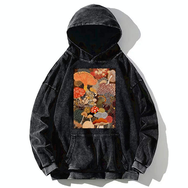 Tokyo-Tiger Psychedelic Mushroom Paintings Washed Hoodie