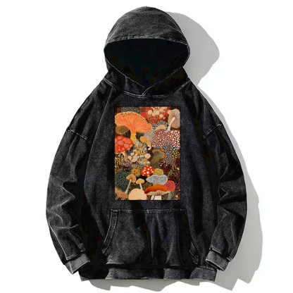 Tokyo-Tiger Psychedelic Mushroom Paintings Washed Hoodie