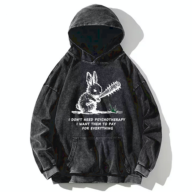 Tokyo-Tiger Violent Rabbit Funny Washed Hoodie