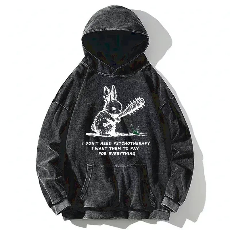 Tokyo-Tiger Violent Rabbit Funny Washed Hoodie