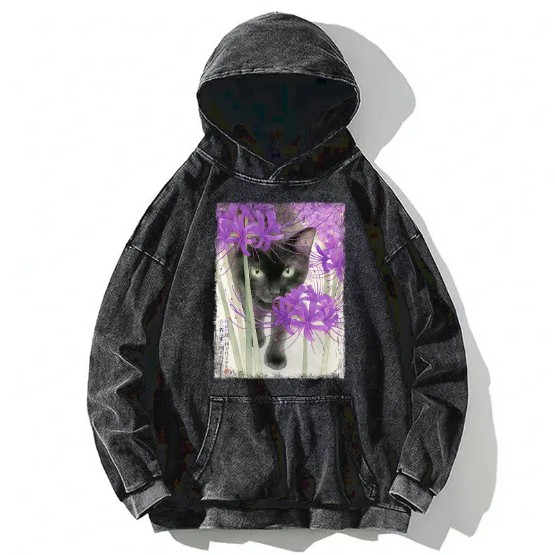 Tokyo-Tiger A Cat Among The Flowers Washed Hoodie