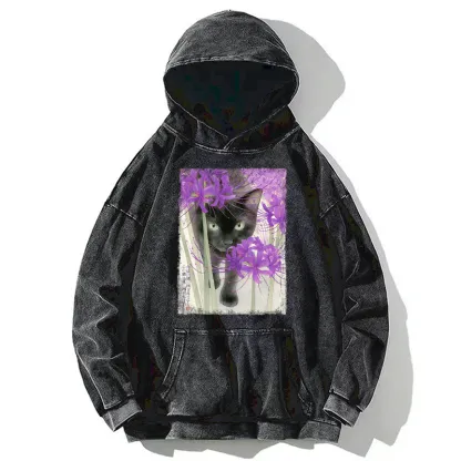 Tokyo-Tiger A Cat Among The Flowers Washed Hoodie