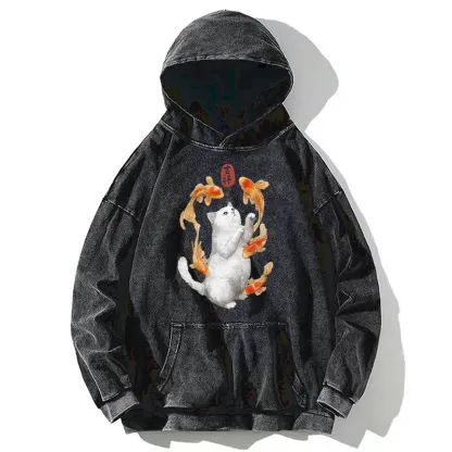 Tokyo-Tiger Zen Cat And The Dancing Fish Washed Hoodie