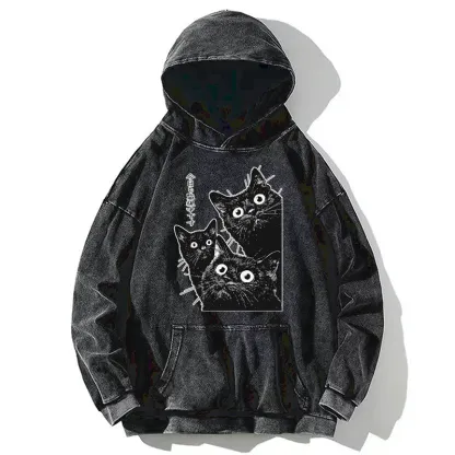 Tokyo-Tiger Three Cats Are Watching You Today Washed Hoodie