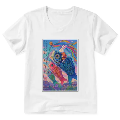 Tokyo-Tiger Ukiyoe Rabbit Ride Carp Streamer Poster V-Neck Classic T-Shirt