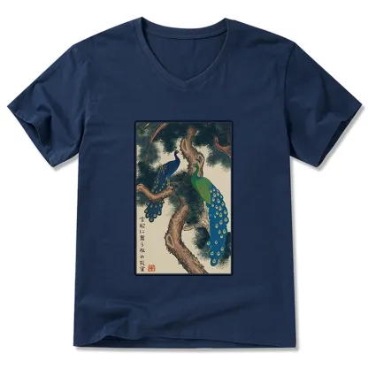 Tokyo-Tiger Peacocks in Snowy Pines V-Neck Classic T-Shirt