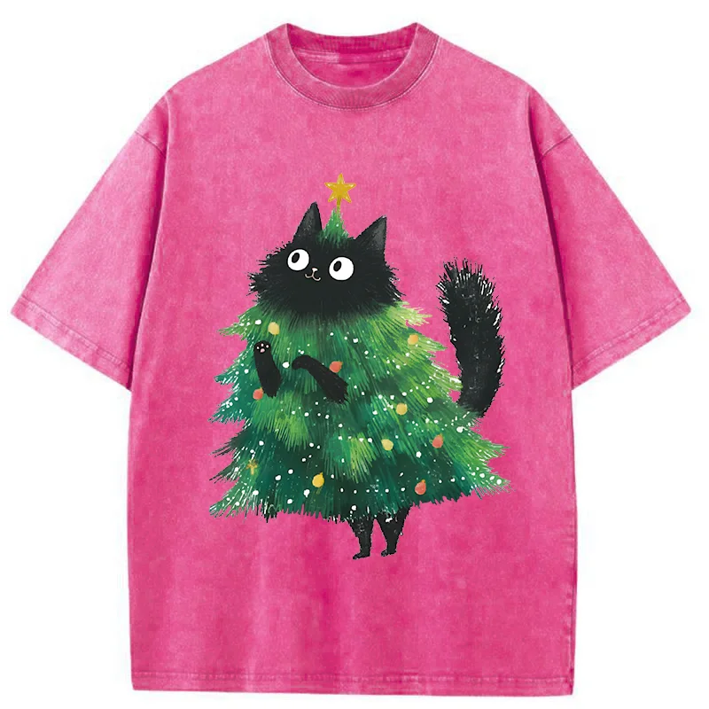Tokyo-Tiger Christmas Tree Cat Washed T-Shirt