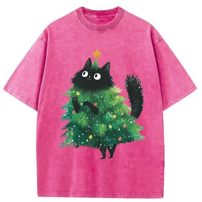Tokyo-Tiger Christmas Tree Cat Washed T-Shirt