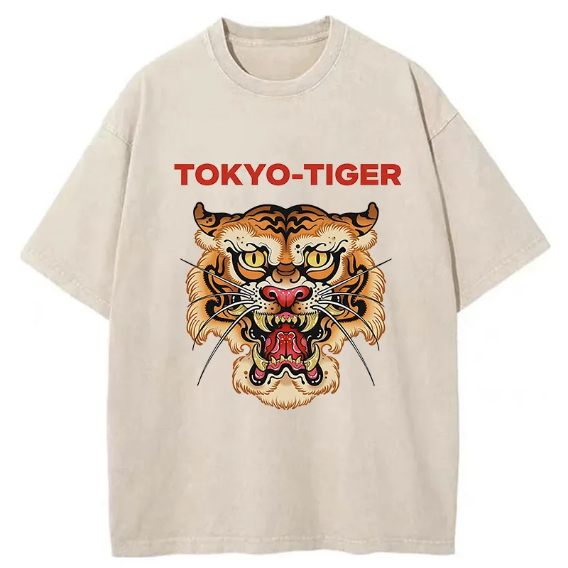 Tokyo-Tiger Retro Japanese Tiger Washed T-Shirt