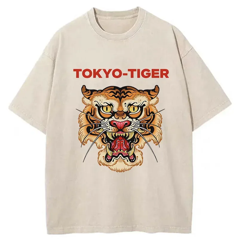Tokyo-Tiger Retro Japanese Tiger Washed T-Shirt