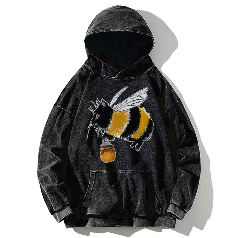 Tokyo-Tiger Catbee Funny Washed Hoodie