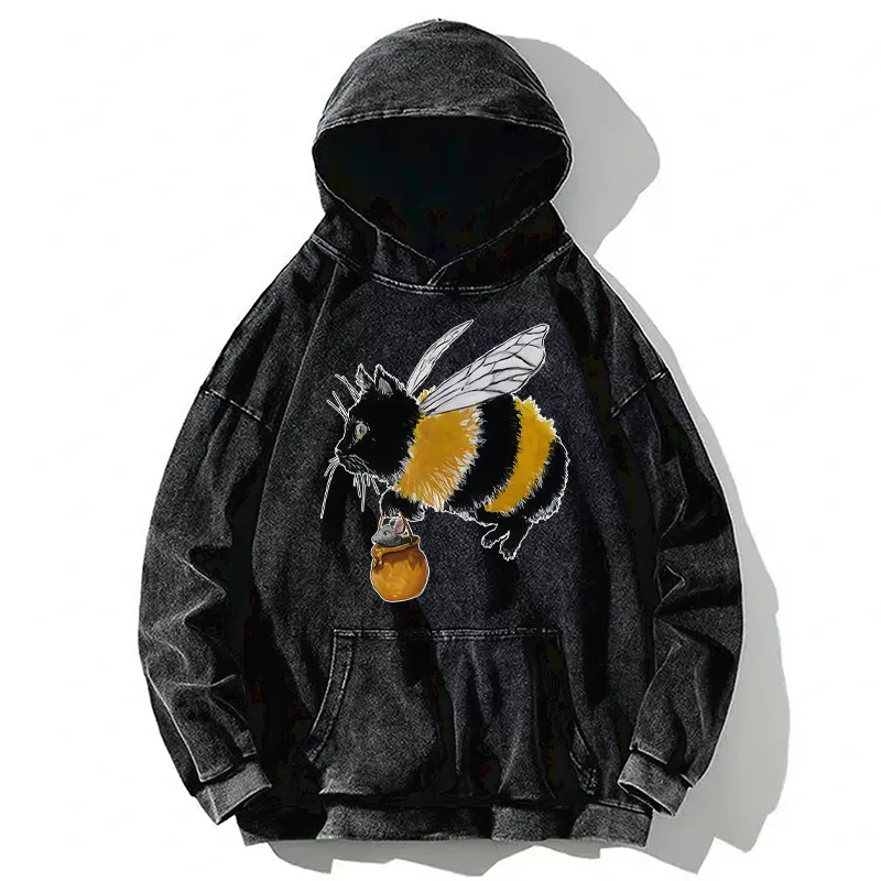 Tokyo-Tiger Catbee Funny Washed Hoodie