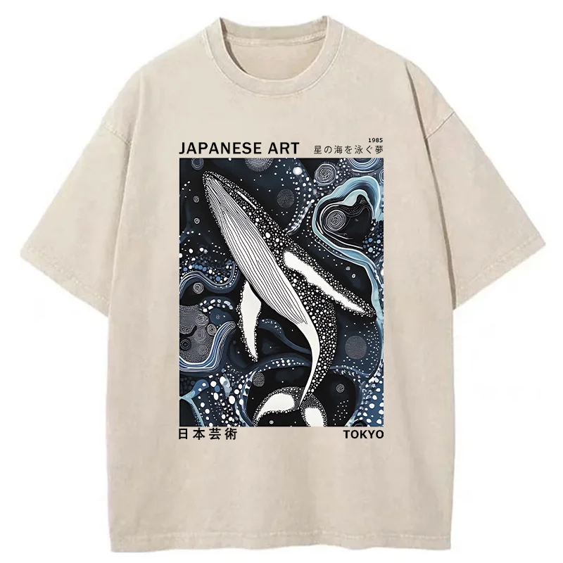 Tokyo-Tiger Polka Dot Art Whale Washed T-Shirt