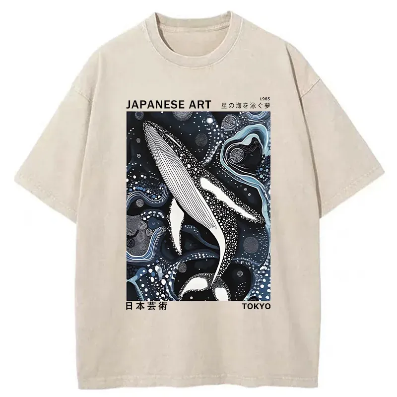 Tokyo-Tiger Polka Dot Art Whale Washed T-Shirt