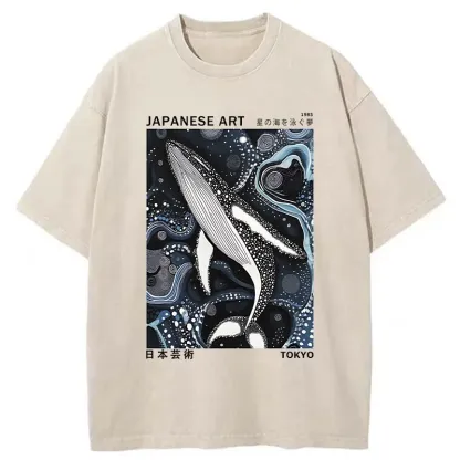 Tokyo-Tiger Polka Dot Art Whale Washed T-Shirt