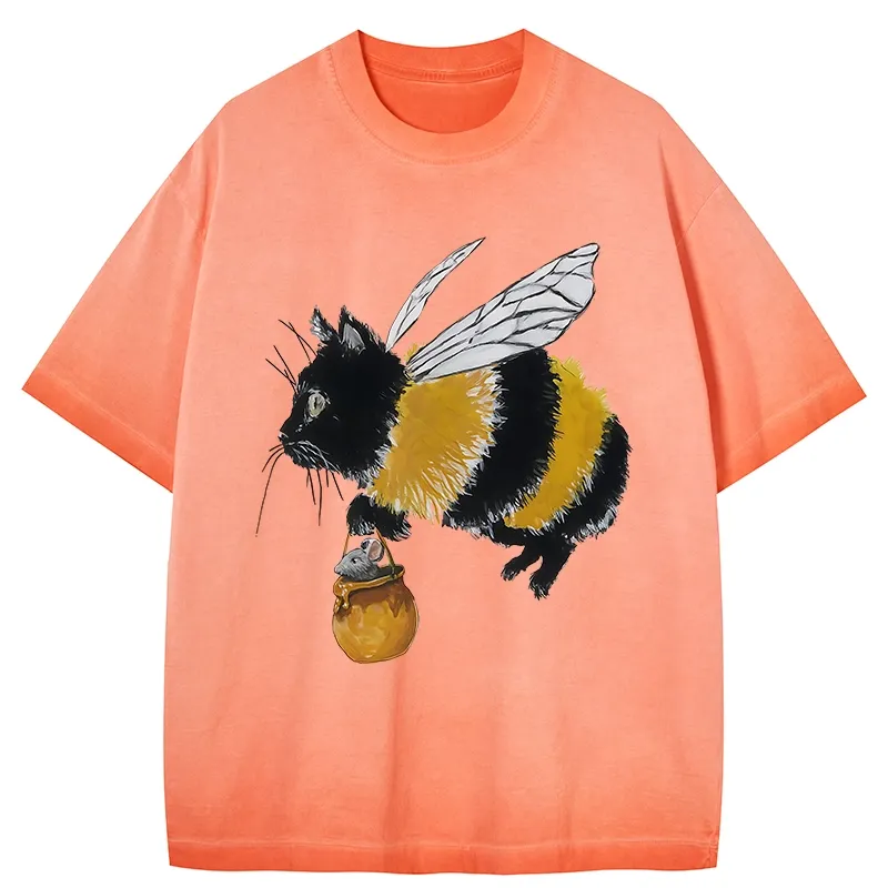 Tokyo-Tiger Catbee Funny Gradient Washed T-Shirt