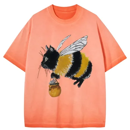 Tokyo-Tiger Catbee Funny Gradient Washed T-Shirt