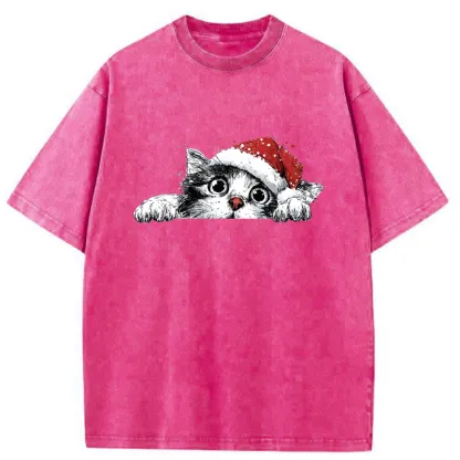 Tokyo-Tiger The Curious Christmas Cat Washed T-Shirt