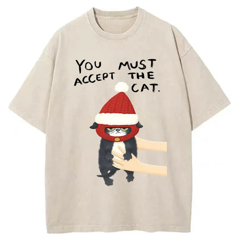Tokyo-Tiger Accept This Christmas Cat Washed T-Shirt Sale
