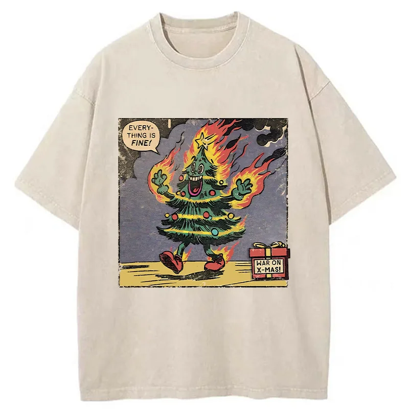 Tokyo-Tiger Christmas Tree On Fire Washed T-Shirt