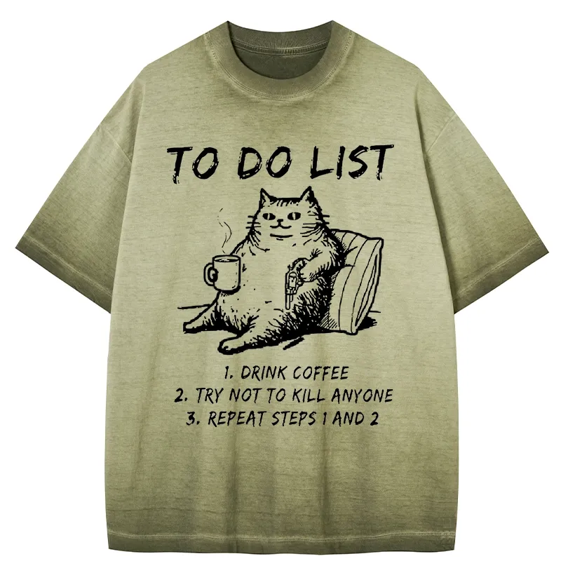 Tokyo-Tiger Cat's To-Do List Gradient Washed T-Shirt