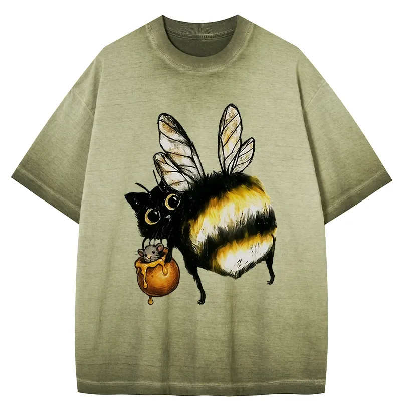 Tokyo-Tiger Cute Catbee Butt Gradient Washed T-Shirt