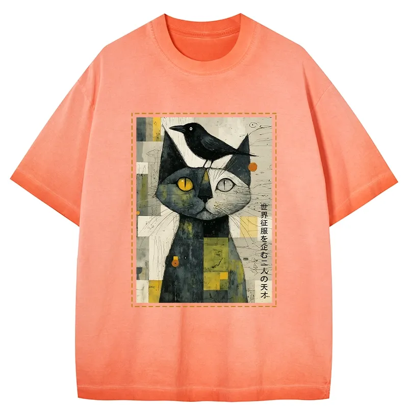 Tokyo-Tiger The Cat And The Crow Are Planning To Rule The World Gradient Washed T-Shirt