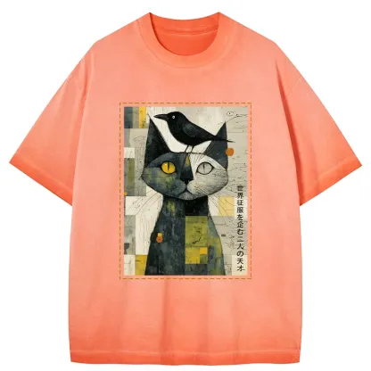 Tokyo-Tiger The Cat And The Crow Are Planning To Rule The World Gradient Washed T-Shirt