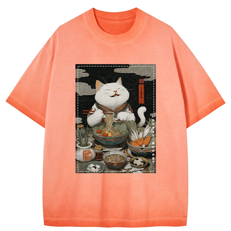 Tokyo-Tiger The Ramen-Loving Cat Gradient Washed T-Shirt